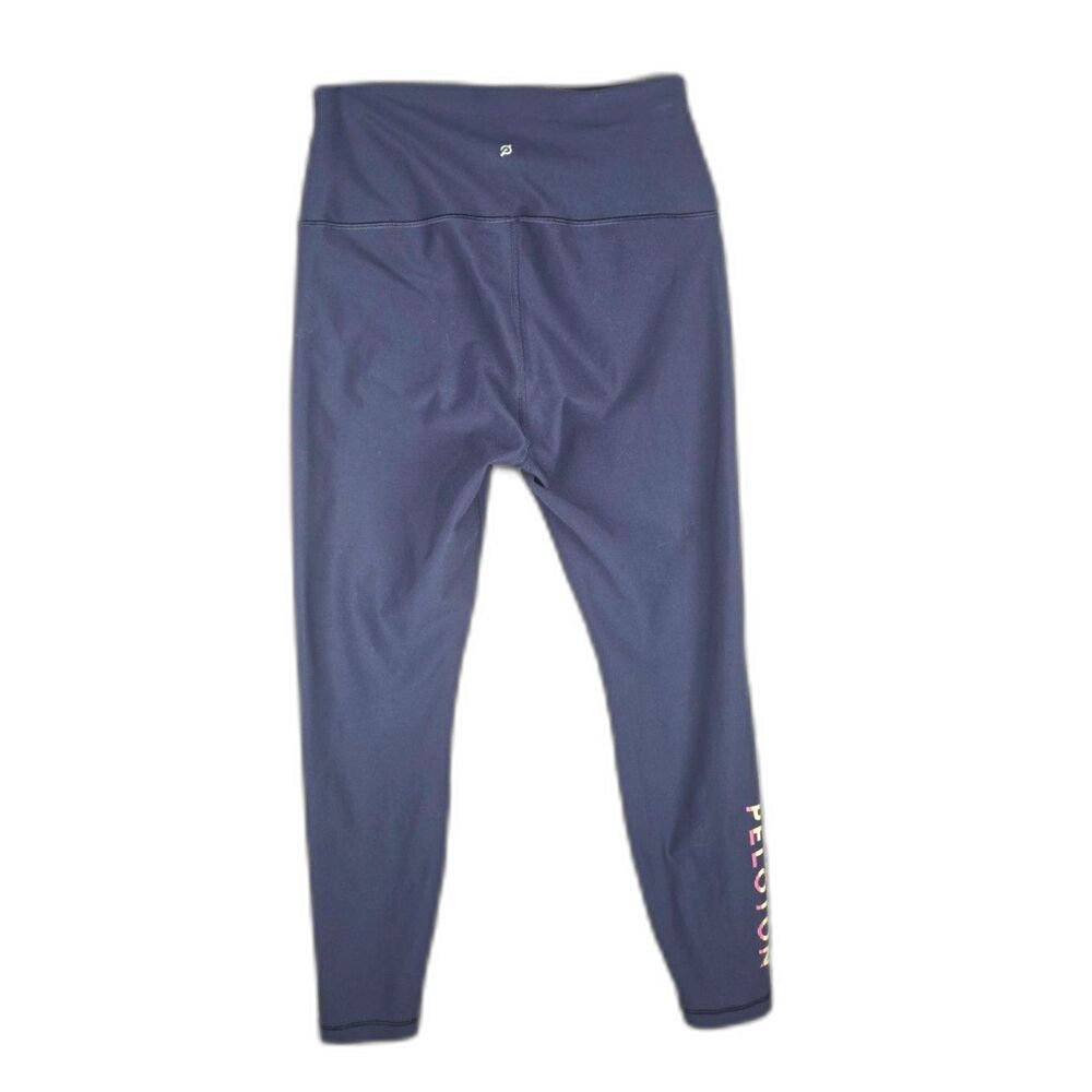 Peloton High Rise Crop Leggings Medium Navy Multicolor Logo Spellout Activewear
